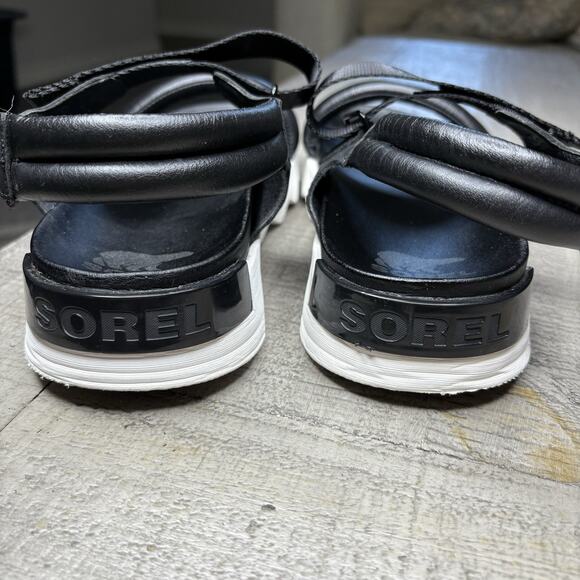 Sorel VIIBE Women's Sandal Flat Slingback Comfort Black White Size 12 - Picture 3 of 8